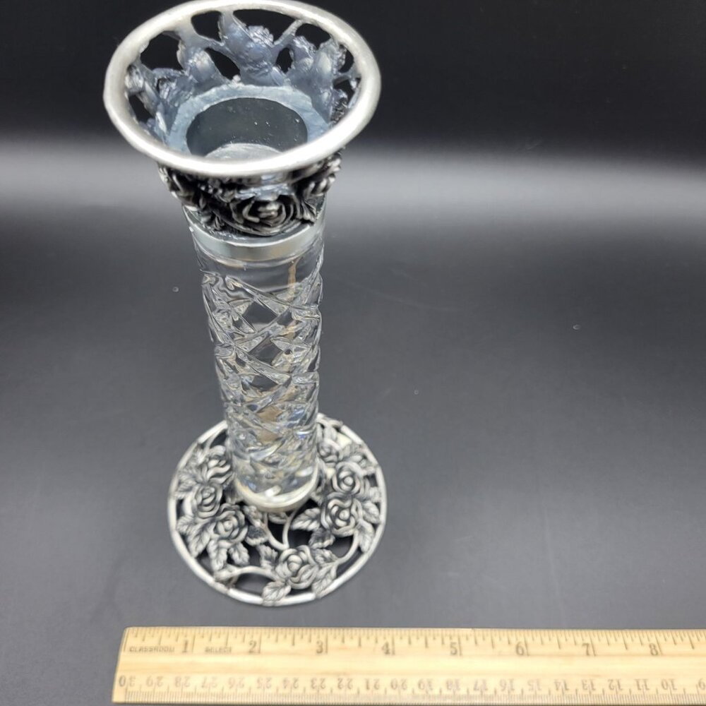 Crystal Clear Set of 2 Candlesticks Rose Design Candle Holders 8.5" - Picture 13 of 13